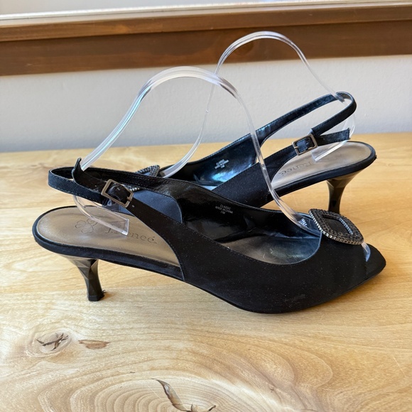 J RENEE BLACK SATIN SLINGBACK HEELS RHINESTONE BUCKLE ELEGANT WEDDING EVENING 11 - Picture 4 of 13